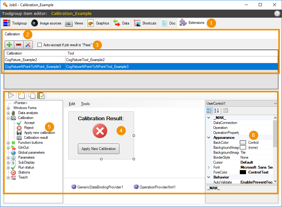 Assigning calibration keys and creating a calibration dialog