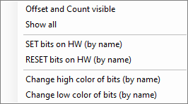 Context menu for configured bits