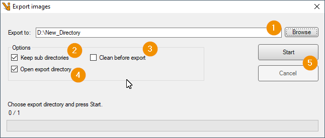 Dialog for exporting all displayed images of the *RunFromDir* to a directory.