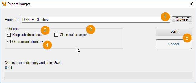 Dialog zum Export aller angezeigten Bilder des *RunFromDir* in ein Verzeichnis.
